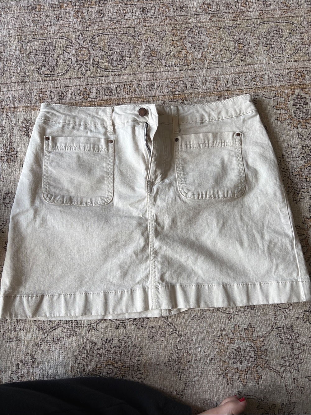 Cream Cotton Mini Skirt with Front Pockets